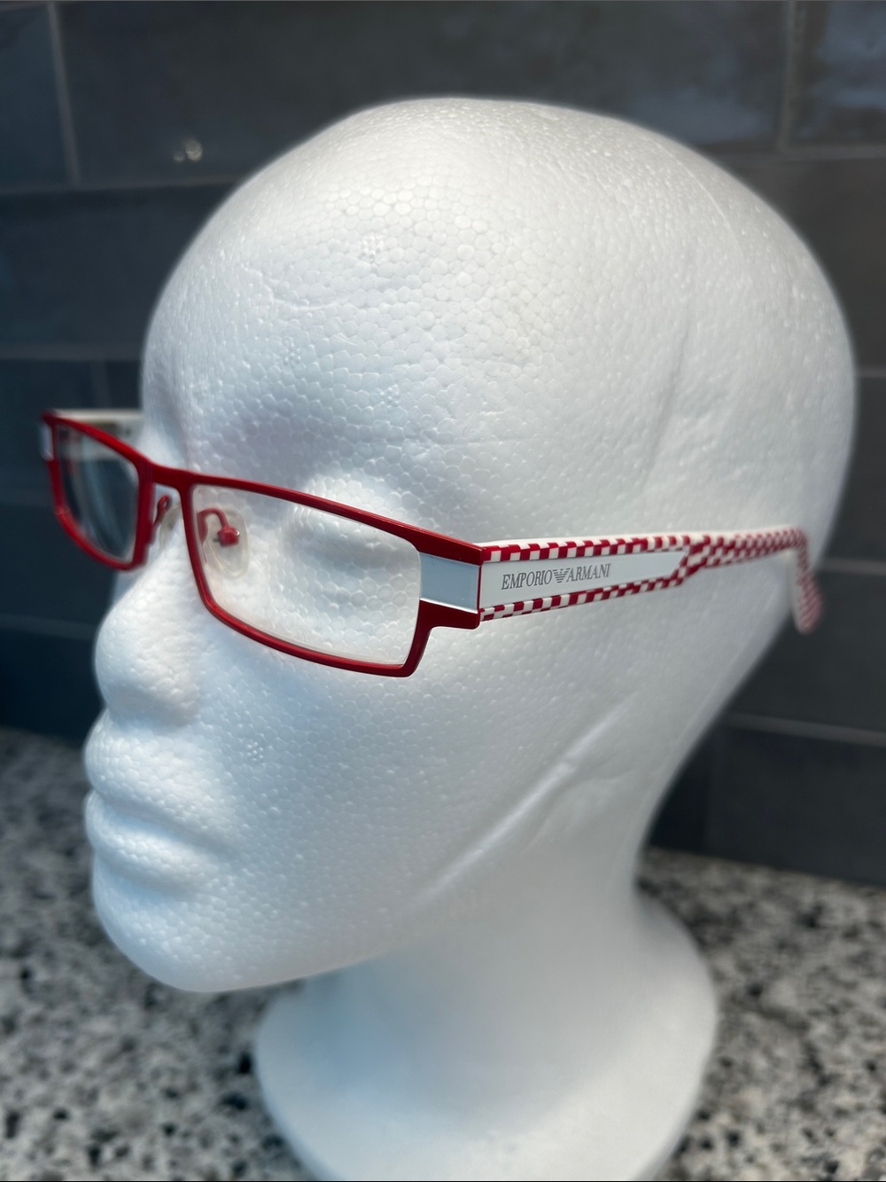 Emporio Armani Red and White Slim Rectangular Glasses